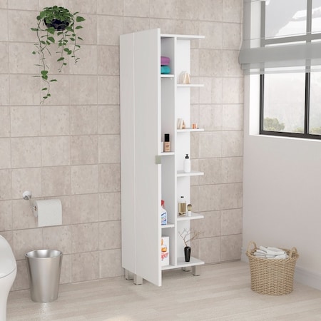 Tuhome Urano Corner Linen Cabinet, Five External Shelves, Single Door, Four Interior Shelves, White MLB3921